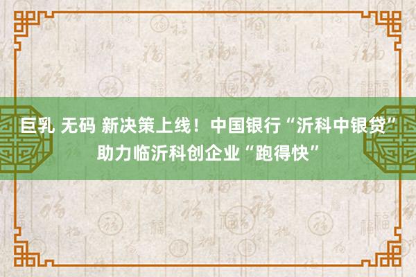 巨乳 无码 新决策上线！中国银行“沂科中银贷”助力临沂科创企业“跑得快”
