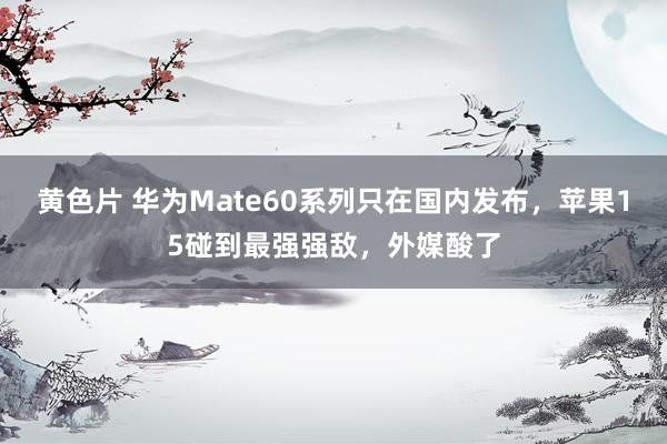 黄色片 华为Mate60系列只在国内发布，苹果15碰到最强强敌，外媒酸了