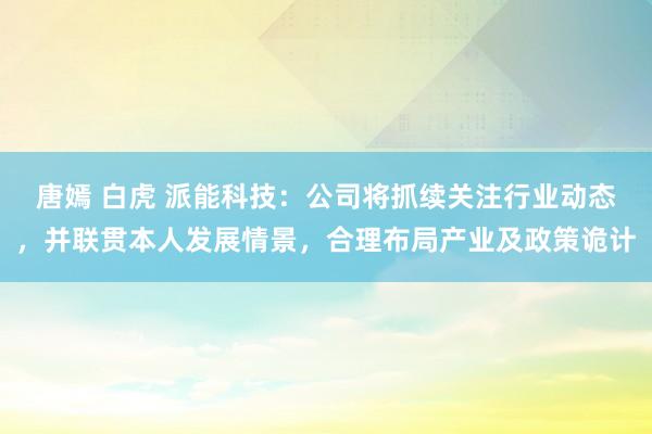 唐嫣 白虎 派能科技：公司将抓续关注行业动态，并联贯本人发展情景，合理布局产业及政策诡计