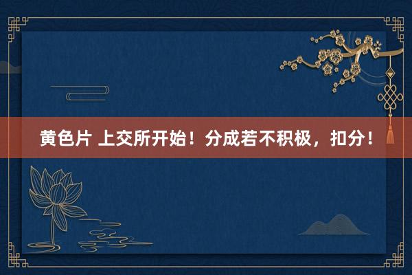 黄色片 上交所开始！分成若不积极，扣分！