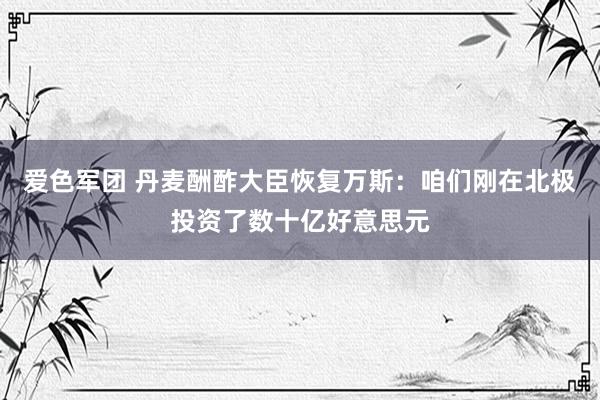 爱色军团 丹麦酬酢大臣恢复万斯：咱们刚在北极投资了数十亿好意思元