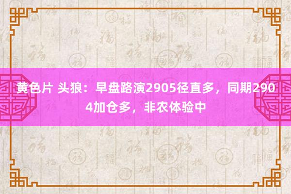 黄色片 头狼：早盘路演2905径直多，同期2904加仓多，非农体验中