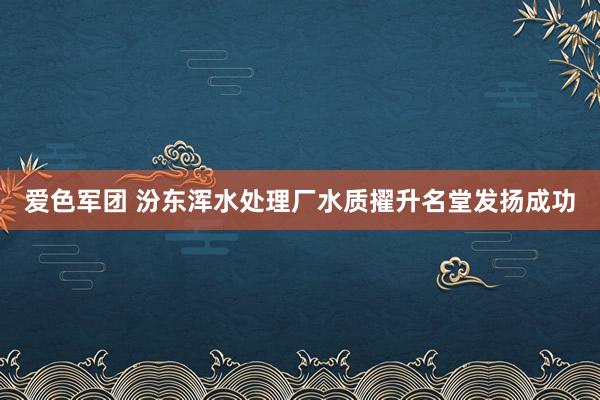爱色军团 汾东浑水处理厂水质擢升名堂发扬成功