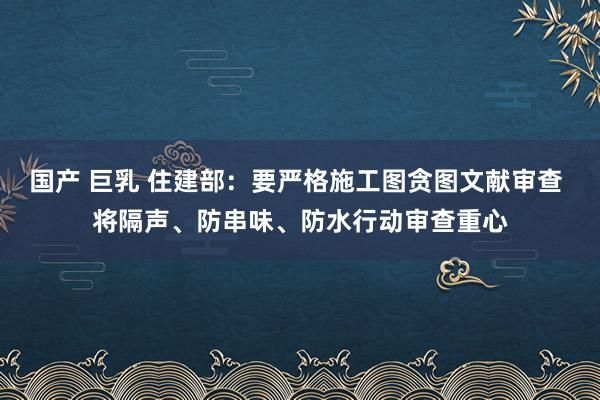 国产 巨乳 住建部：要严格施工图贪图文献审查 将隔声、防串味、防水行动审查重心