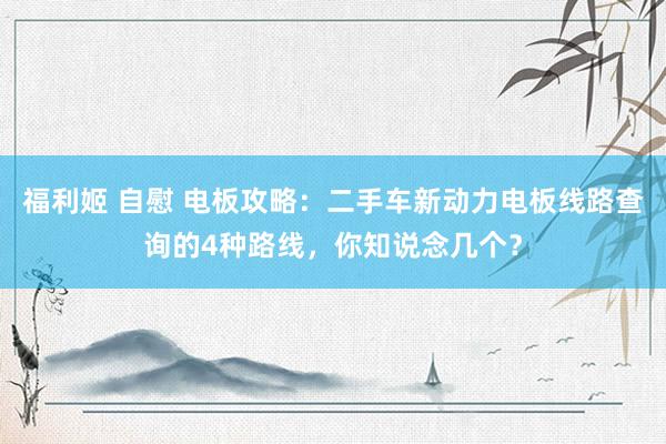 福利姬 自慰 电板攻略：二手车新动力电板线路查询的4种路线，你知说念几个？